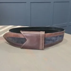 Christian Doir Blue Suede Wide Belt Trimmed in Brown Leather  Sz M/L Dior Homme 2004 Rivet Accent Leather Belt - Black Belts  main image 2